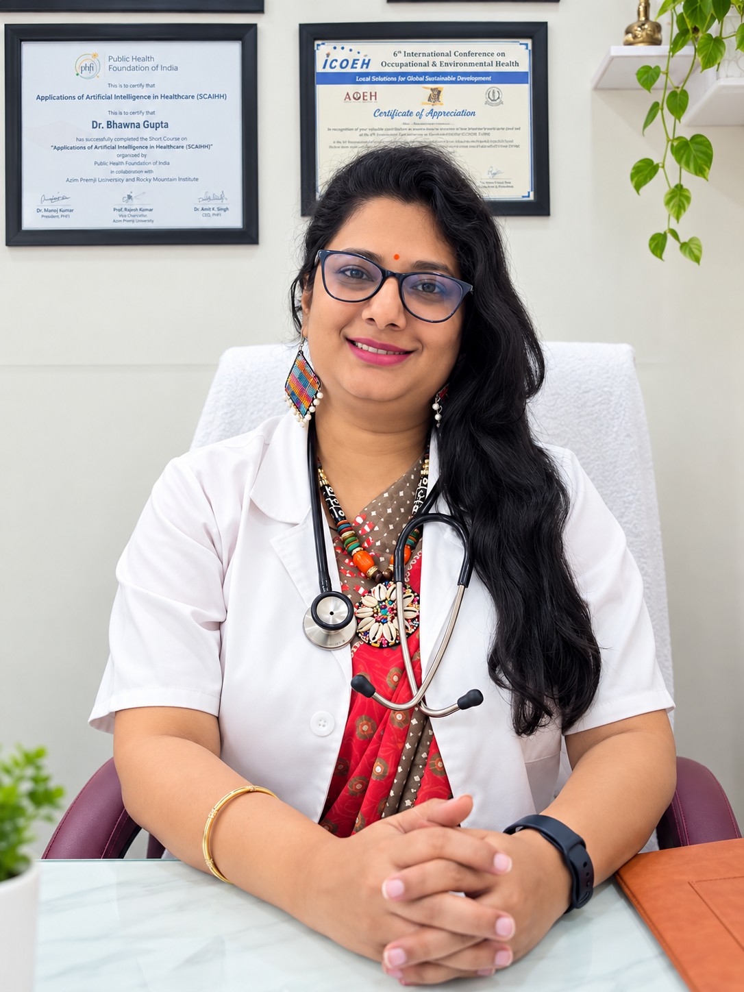 Dr. Bhawna Gupta seated at her consultation desk